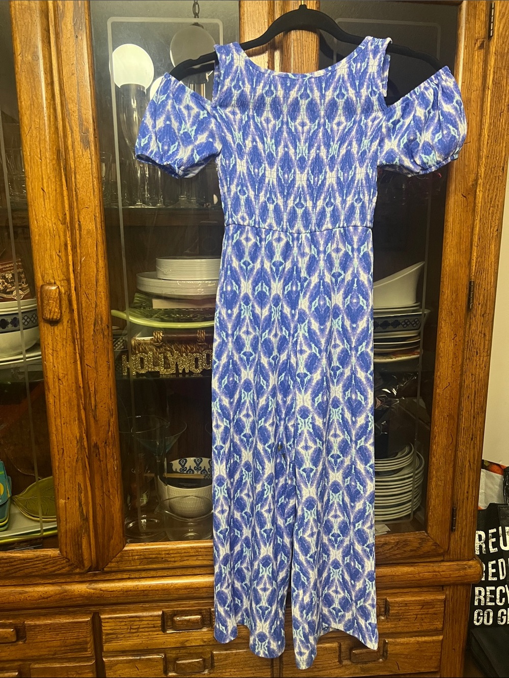 Zara girl’s Blue Patterned Cold-Shoulder jumpsuit